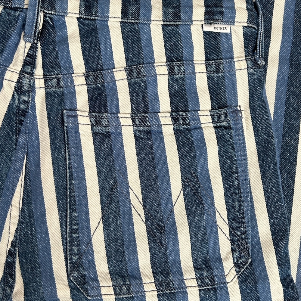 MOTHER Denim Patch Pocket Twister Sneak Blue and White Striped HighRise Jeans 26 - Picture 5 of 14